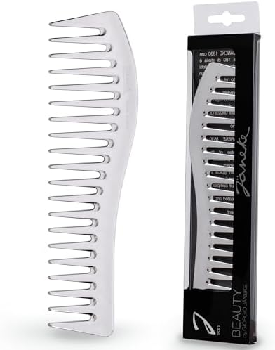 Janeke Wave Comb – Wide Tooth Detangling Comb for Wet & Curly Hair – Heat-Resistant, Anti-Static, Gentle on Scalp – Made in Italy Professional Hair Tool (Silver) by Janeke