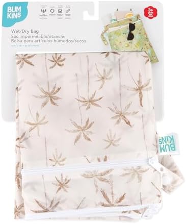 Bumkins Waterproof Wet Dry Bag for Baby, Travel, Swim Suit, Cloth Diapers, Pump Parts, Pool, Beach, Gym Clothes, Toiletry, Hook to Stroller, Daycare, Zipper Reusable Wetdry Packing Pouch, Palm Trees - Image 6