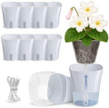 10 Pack 3" Self Watering Pots for Indoor Plants, Clear Inner Cup, Small Blue Grey Plastic Planter, Water Level Indicator,Drainage Hole, Extra 3ft Wick, Cutting,Seedling,Herb,African Violet by Vandorelle
