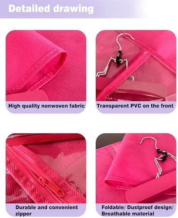 3 Pcs Hair Extension Holder for Styling, Wig Storage Bags with Hanger, Rose - Image 3
