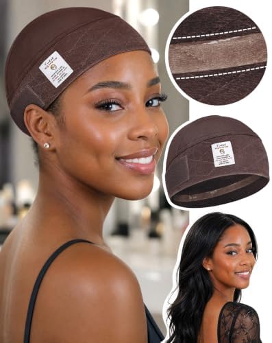 Wig Grip Cap with Silicone Non Slip Strips, 2-in-1 Wide Velvet Wig Band for Glueless Lace Front Wigs, Coffee, 1 Piece - Image 3