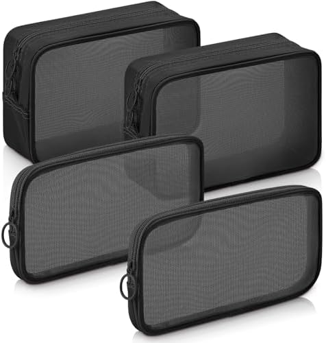 Weewooday 4Pcs Mesh Makeup Bag, Black, Large,Medium, Classic by Weewooday