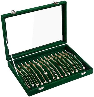 Frebeauty 15 Hooks Necklace Organizer,Velvet Necklace Holder Tray with Lid by Frebeauty