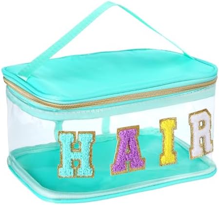 Chenille Letter Clear Makeup Bags Hair Pouch Preppy Patch Makeup Bag Zipper with Handle Transparent PVC Waterproof Glitter Cosmetic Handbag Travel Toiletry Storage for Women Girl Valentine's Day by Unknown