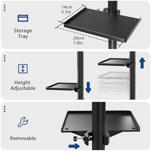ZHOOGE Salon Tray Cart on Wheels with Stand Rack Tray, Premium Iron Alloy Tattoo Tray Height Adjustable Salon Service Tray with 360 Degree Mute Universal Tricycle for Tattoo Work, SPA and Dental Tray - Image 6