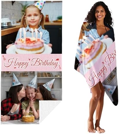JML Birthday Gifts for Mom Dad Daughter Son, Personalized Beach Towel with Photo Text, Custom Beach Towel Gift for Mother's Day, Anniversary, Family Day, Summer Holiday, Vacation - Image 2