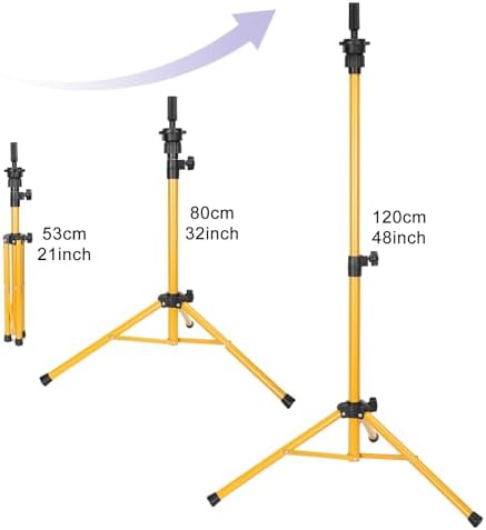 Mannequin Head Stand, Adjustable Wig Head Stand, Reinforced Metal Mannequin Head Stand Wig Stand Tripod for Cosmetology Hairdressing Training (gold, 48inch) - Image 2