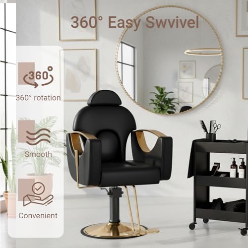 Black Salon Barber Chair for Hair Stylist, Professional Reclining Hydraulic Styling Chair with Heavy-Duty Pump, All Purpose Hairdresser Chair for Barbershop, Braiding, Shampoo, Spa, Salon Equipment - Image 6