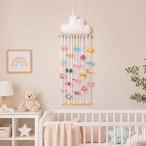 Suncalla Long Bow Holder for Girls Baby White Clouds Hair Clip Organizer - Image 5