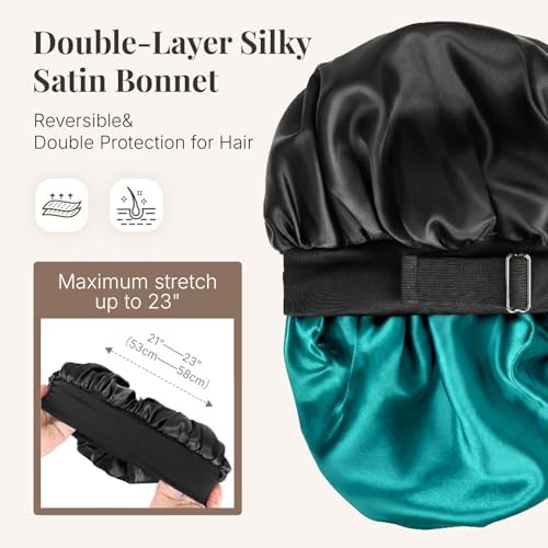 2PCS Silk Hair Bonnet for Sleeping Women - Satin Bonnet for Sleeping Double Layer Adjustable Sleep Cap for Curly Hair - Image 2