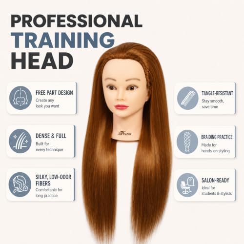 26-28 Inch Synthetic Fiber Mannequin Head for Braiding Styling Cutting Cosmetology Practice Doll with Clamp Stand for Makeup Training (Blond) - Image 2