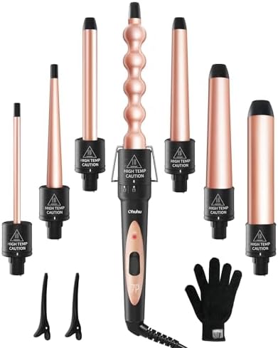 Ohuhu 7 in 1 Curling Wand Set, 0.35"-1.25" Interchangeable Ceramic Barrels by Ohuhu