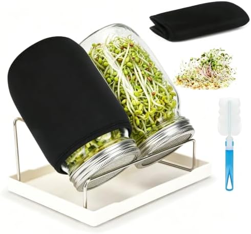 Lulonpon Sprouting Kit, 2 Sprouting Jar Kits, Wide Mouth Quart Mason Jars with Stainless Steel Screen Sprout Lids,1000ml Sprouts Growing Kit, Seed Sprouter Set for Growing Broccoli, Bean, Alfalfa by Lulonpon