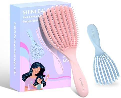 SHINLEA Detangler Brush for Curly Hair, Wet Dry Detangling Hair Brush for Thick Thin Wavy Hair, Gentle Detangle Hairbrush Reduces Breakage for Women Men Kids (Pink and Blue) by SHINLEA
