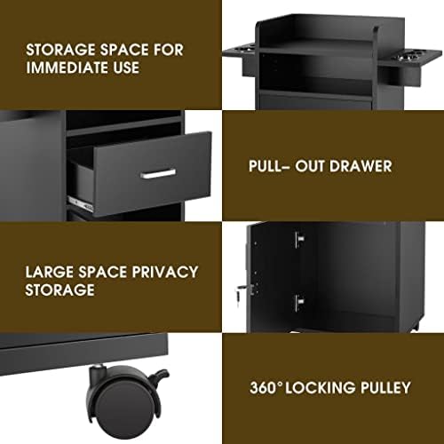 Artist Hand Salon Cabinet for Hair Stylist - Hair Station with Wheels, Beauty Salon Trolley Cart with 6 Tool Holders, 360 Degree Fixed Pulley (Black) - Image 3
