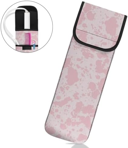Hair Flat Iron Case Holder Canvas Bag Heat Resistant Curling Iron Straightener Holder Bag for Hair Tools Curling Iron Organizer Bag Pink Cow Pattern - Image 7