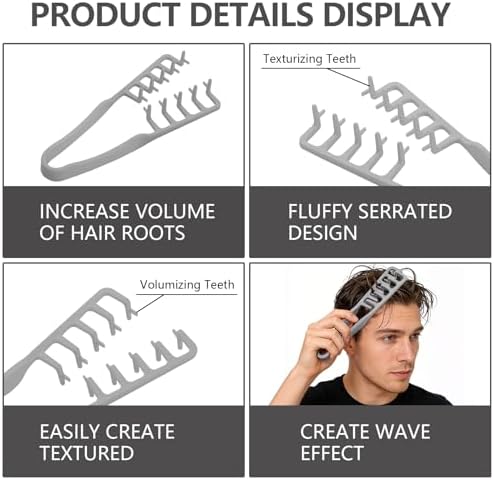 2Pcs Texture Comb, Volumizing Wide Tooth Texture Hair Styling Comb, Fluffy Wide Tooth Curly Hair Comb, Fluffy Curly Hair Comb for Volume Fringe Parting, Anti-Frizz Styling Tool for Men - Image 4