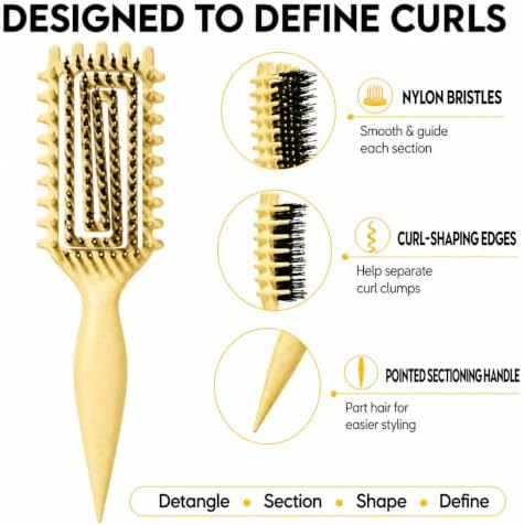Curly Hair Brush Candybrush Curl Defining Brush for Detangling Shaping and Defining Curls for Women, Men, Wet & Dry Hair (Creamy Yellow) - Image 2