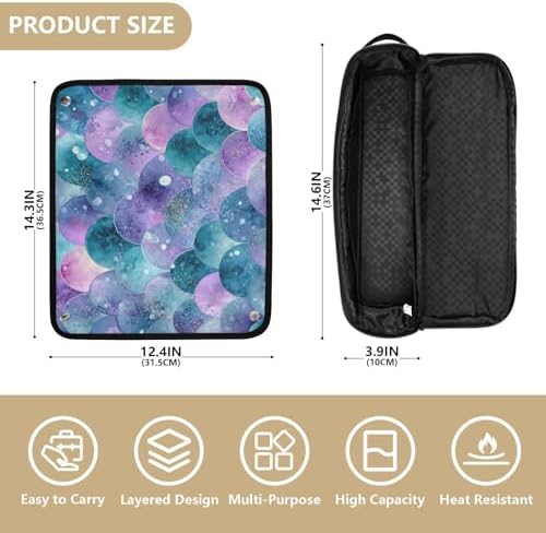 Hair Tools Travel Bag with Heat Resistant Mat 2-in-1 Hot Tools Travel Bag Organizer Flat Curling Iron Travel Case for Straightener Watercolor Mermaid Scales Dots Purple - Image 4