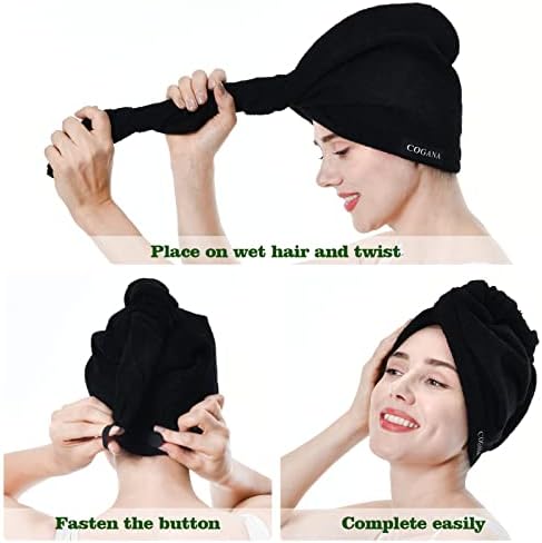 3Pack Microfiber Hair Towels, Wrap for Women(Drying Towel, Turban), Curly Hair - 10Wx28L, Black - Image 3