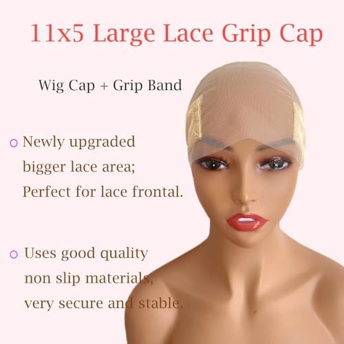 Lace Wig Grip Cap for Glueless Wig 11x5 Large Transparent Lace Reusable Wig Cap, Grip Cap for Lace Frontal Wigs to Keep Wigs in Place, Adjustable Wig Cap with Non Slip Grip Band for Women (Beige) - Image 3