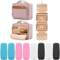 COOSKY Travel Hanging Toiletry Bag for Women, Large Makeup Bag 8 Leak Proofing Silicone Bottle Covers, Waterproof Cosmetic Bag with Jewelry Organizer Compartment, Toiletries Kit Set, Pink by COOSKY