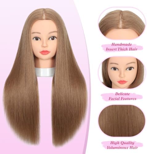 Opini 28" Mannequin Head Human Hair 80% with Tripod Stand for Hairdressier - Image 3