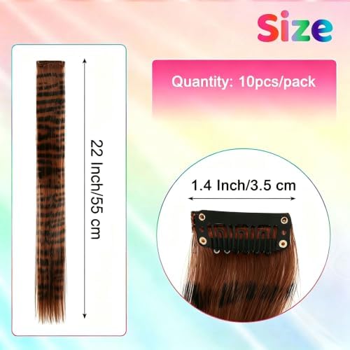 10 Pcs Brown Hair Extensions Clip-in, Raccoon Tail Hair Accessories 22 Inch - Image 2
