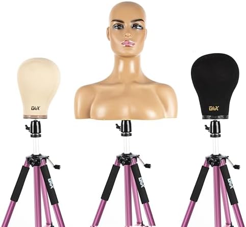 GEXWORLDWIDE GEX 63" Heavy Duty Mannequin Tripod Stand for Wig Cosmetology Training Practice Doll Manikin Head Tripod Wig Stand With Travel Bag (Rosy) - Image 6