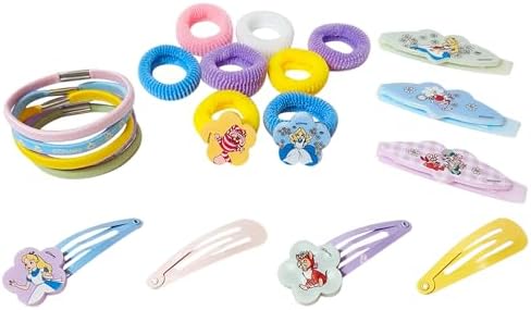 Luv Her Girls' Hair Accessories Set - 20 Pack Featuring Disney Alice in Wonderland - Includes 3 Barrettes, 4 Snap Clips, 5 Elastics, 8 Terry Ponies - Everyday Wear, Special Occasions - Image 5