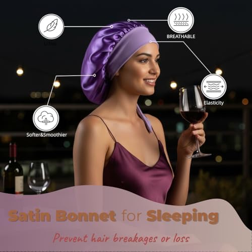 Satin Bonnet for Sleeping Women Curly Hair Large Silk Bonnet with Tie - Image 5