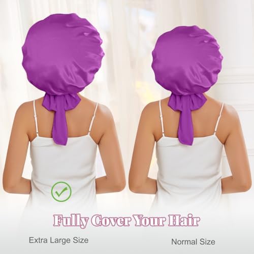 2 Pcs Large Satin Silk Bonnet for Sleeping Women, Adjustable Hair Bonnets with Tie Band, Silk Bonnet Sleep Cap for All Hair - Image 4