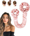 BONNET QUEEN Large Satin Heatless Hair Curler for Long Thick Hair, All-in-One Overnight Curling Rod, Heatless Curls Bun & Built-in Scrunchies, Day-to-Night Styling for Sleep, Travel & Gym, CreamPink by BonnetQueen