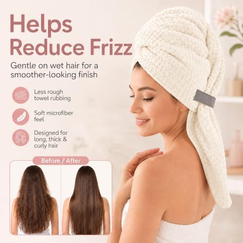Large Microfiber Hair Wrap Towel for Women, Quick-Dry (Ivory White) - Image 5