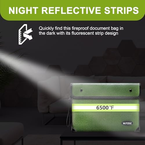 6500°F Fireproof Document Bag,Upgraded Fireproof/Waterproof Money Bag with Zipper/Reflective Strip,Storage Pouch for A4 Letter Size Document,Cash,Cell Phone,Passport - Image 6