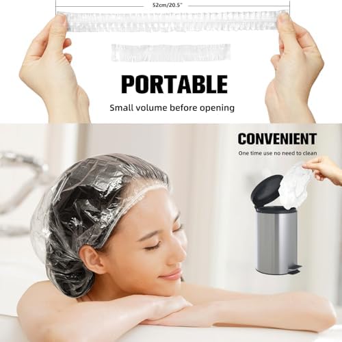 200 Pcs Larger Shower Caps Disposable, Plastic Hair Caps for Women Men. - Image 2