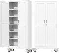 75" Metal Garage Storage Cabinet with Wheels and Locking Doors and Tall Rolling Steel Tool Cabinet with 5 Adjustable Shelves for Garage,Home,Office,Shop (White, 75''H x 32''W x16''D) by AUEYTVR