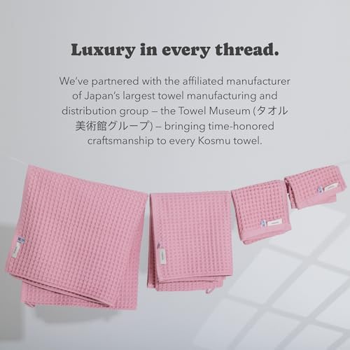 Luxury Organic Japanese Cotton Waffle Bath Towel | Thick, Absorbent, Quick Dry Bathroom Towels for Shower, Sauna, Onsen| Hotel & Spa Quality, Gift-Ready (Sakura Pink, Face Towel, 16" x 16") - Image 3