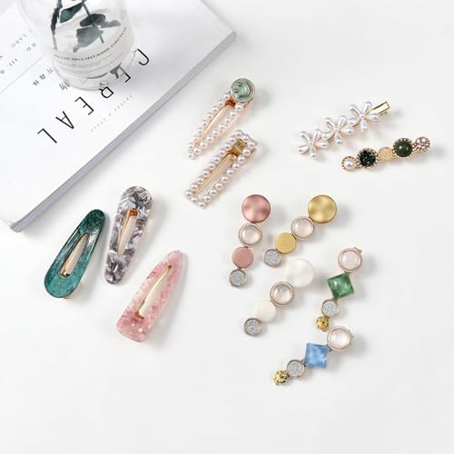 Mehayi 20 PCS Pearls and Acrylic Resin Hair Clips, Handmade Hair Barrettes, Marble Alligator bobby pins, Glitter Crystal Geometric Hairpin, Elegant Gold Hair Accessories, Gifts for Women Girls - Image 6