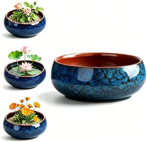 6-Inch Glazed Ceramic Shallow Lotus Water Plant Bowl Planter by Smowfes
