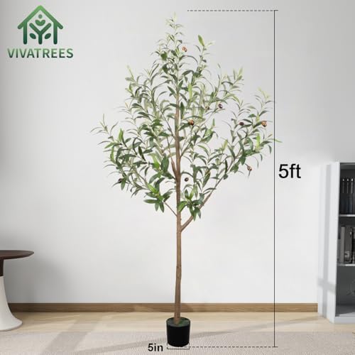 5FT Olive Tree Artificial Indoor, 60in Tall Faux Olive Tree with Pot, Fake Potted Tree with Fruits for Home Office Decor - Image 3
