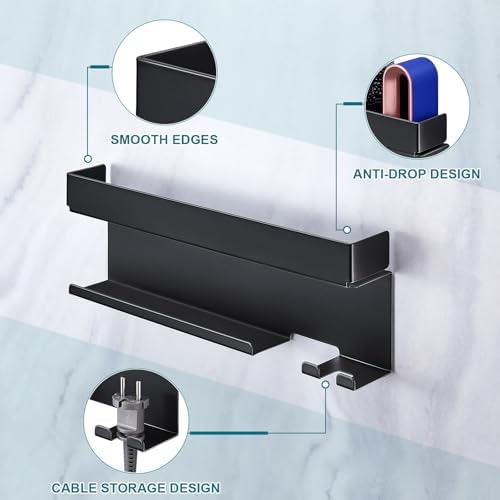 Hair Tool Organizer Wall Mount, Hair Dryer Holder for 7 in 1 Curling Iron Styler Attachment Storage, Curling Iron Holder Black, Adhesive Hair Straightener Holder for Bathroom - Image 3