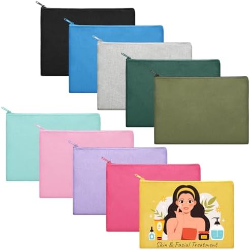 AMDAILY 10Pcs Canvas Makeup Bags Bulk, Cotton Sublimation DIY Cosmetic Bag by AMDAILY