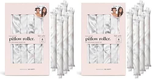 Kitsch Satin Pillow Rollers - Soft Rollers Softer than Silk for All Hair Types, Flexible Heatless Curling Rod, 6pc Marble (Pack of 2) by Kitsch