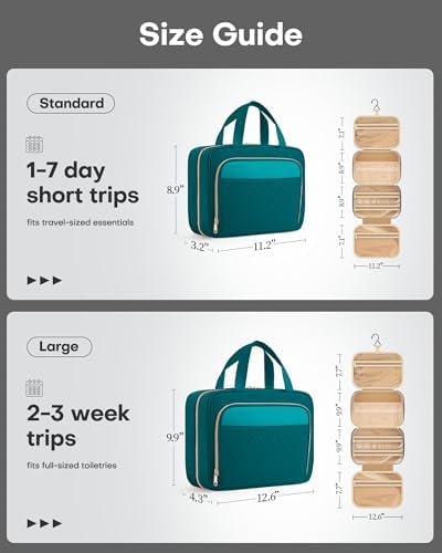 HOTOR Hanging Travel Toiletry Bag Women Men, Teal, Medium - Image 2