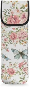 Floral Butterfly Curling Iron Travel Case Heat-Resistant Neoprene Curling Iron Holder Flat Iron Curling Wand Travel Cover Case Bag Pouch for Travel Home Outdoor by Bivxisrvo