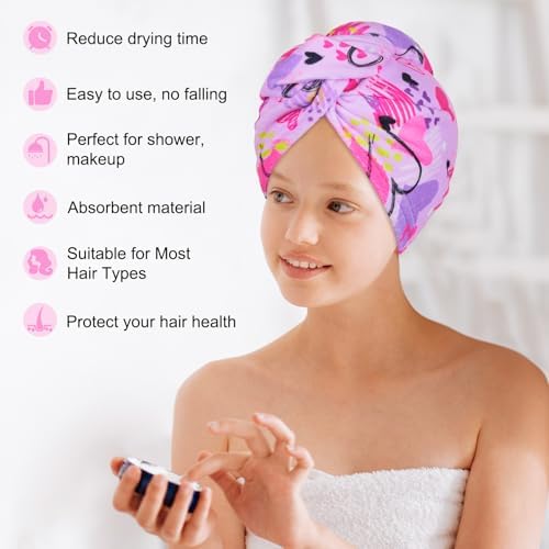 Basumee Microfiber Hair Towel Wrap for Kids Girls, Ultra Absorbent, 2 Pack - Image 6