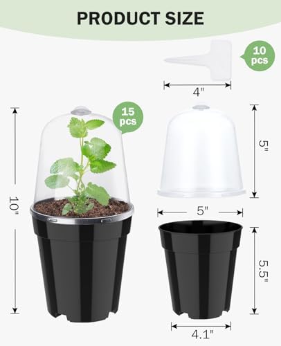 homenote 5 Inch Nursery Pots with Humidity Domes for Seed Starting (15 Pcs) - Image 5