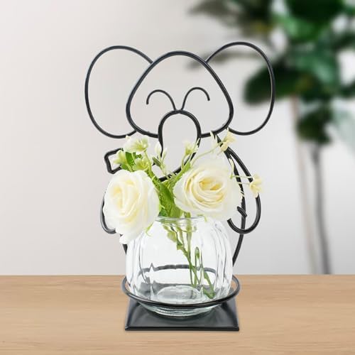 Desktop Glass Planter Hydroponics Vase, Planter Round Vase with Holder for Home Decoration, Modern Creative rabbit Plant Terrarium Stand, Scindapsus Container - Image 2
