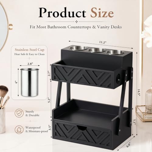 Hair Tool Organizer with Drawer 2 Tier Bathroom Countertop Organizer, Black - Image 2